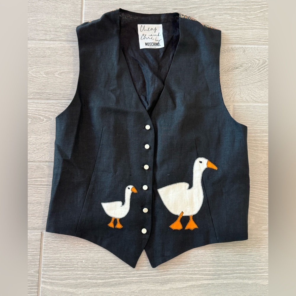 MOSCHINO CHEAP AND CHIC VINTAGE Linen Duck Goose Vest Size 12 VGUC